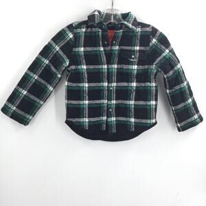 Joe Fresh Quilted Jacket Long Sleeve Button Up Collared Plaid Black/Green Size 5